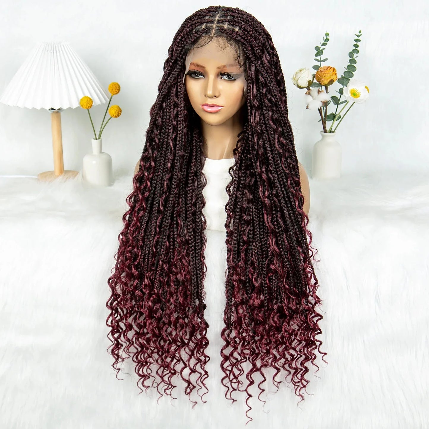 32" Natural Boho Knotless Braids Wig | HD Lace Front | Baby Hair | Synthetic