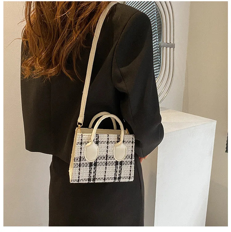 Women's Mini Handbag & Ladies Pouch | Fashion Check Pattern Shoulder Bag & Crossbody Messenger Bag (Lightweight Simple Elegant Tote)
