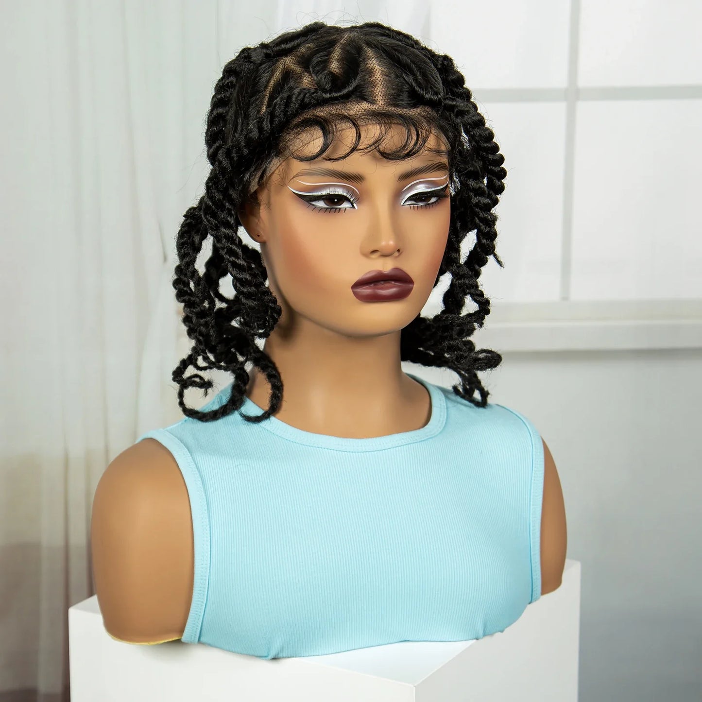 12" Natural Bantu Knotless Braids Wig | Transparent Full Lace | Baby Hair