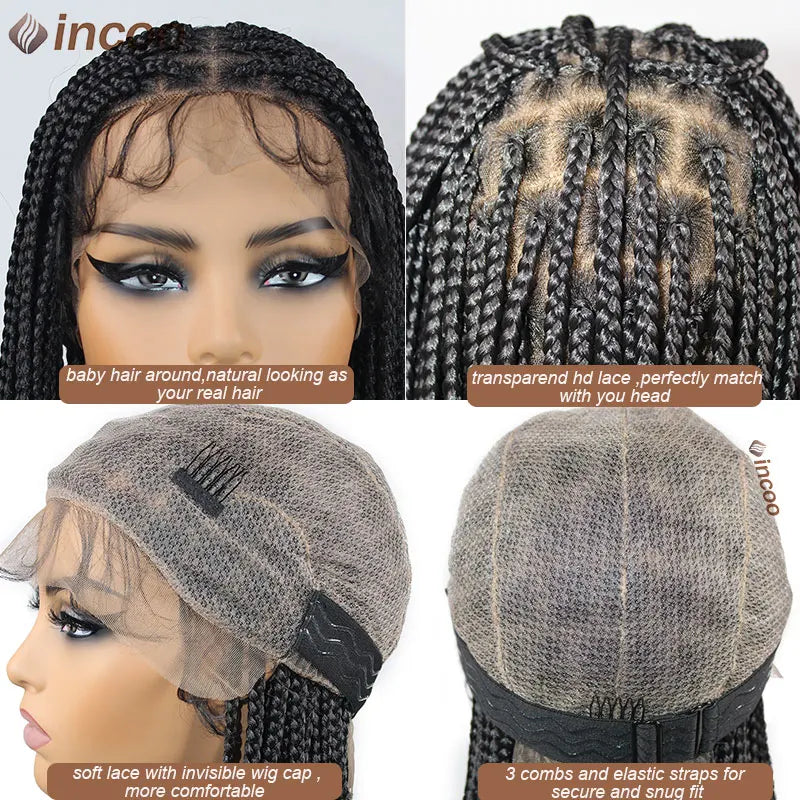 12" Boho Box Braid Lace Front Wig | Knotless | Curly Ends | Pre-Plucked | Synthetic Summer Wig