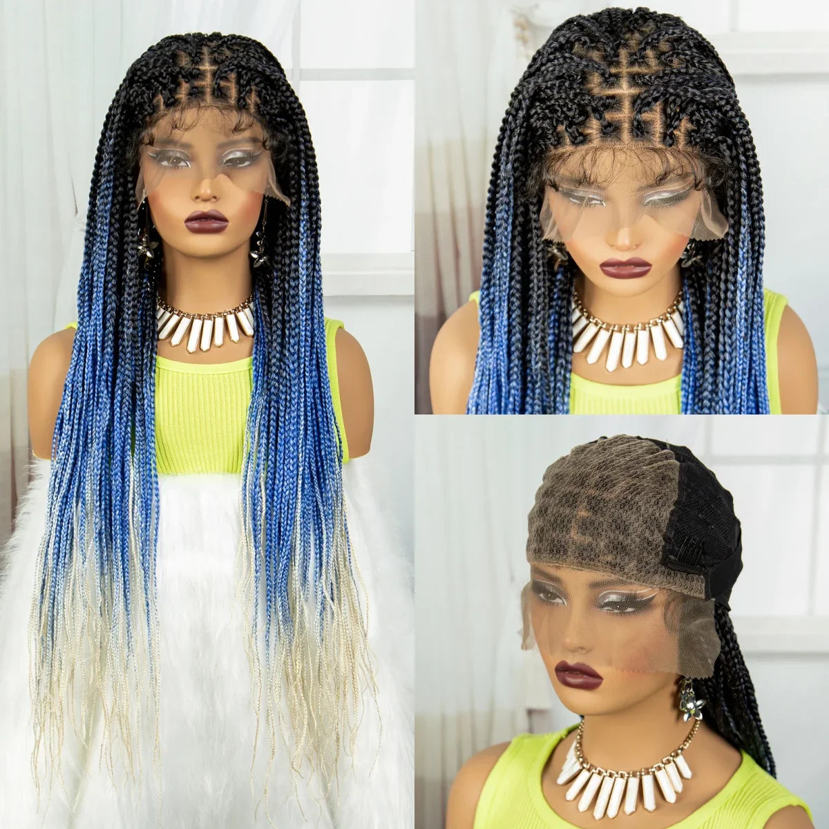 36" Purple & Blonde Knotless Box Braids Wig | Lace Front | Baby Hair