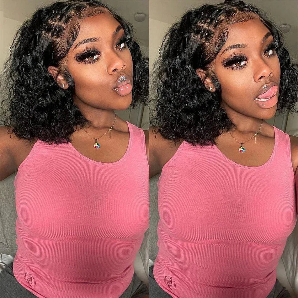 12A Water Wave Bob Wig | Glueless Lace Front Wig | Brazilian Remy Hair | Pre-Plucked