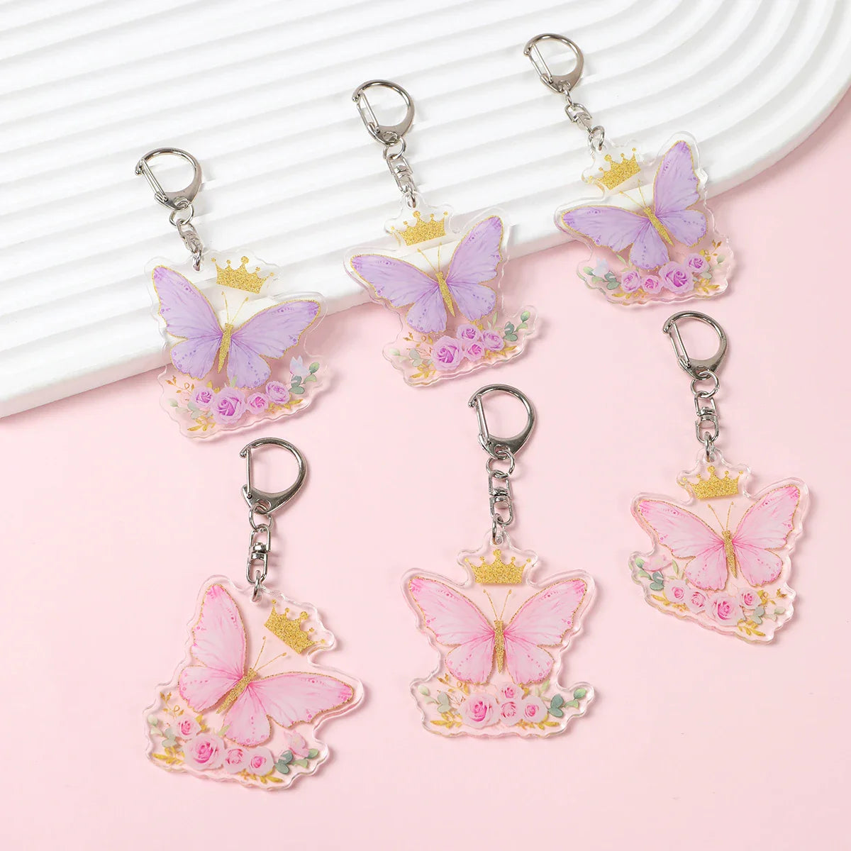 6pcs Butterfly Keychain Backpack Decoration 1st First Birthday Party Decorations Kids Girl Butterfly Decoration Baby Shower