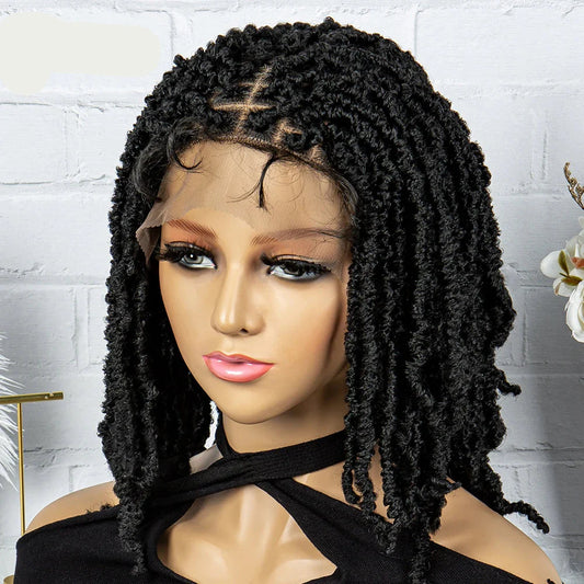 14" Knotless Butterfly Locs Lace Front Wig | Synthetic Dreadlock Braids | Black Women