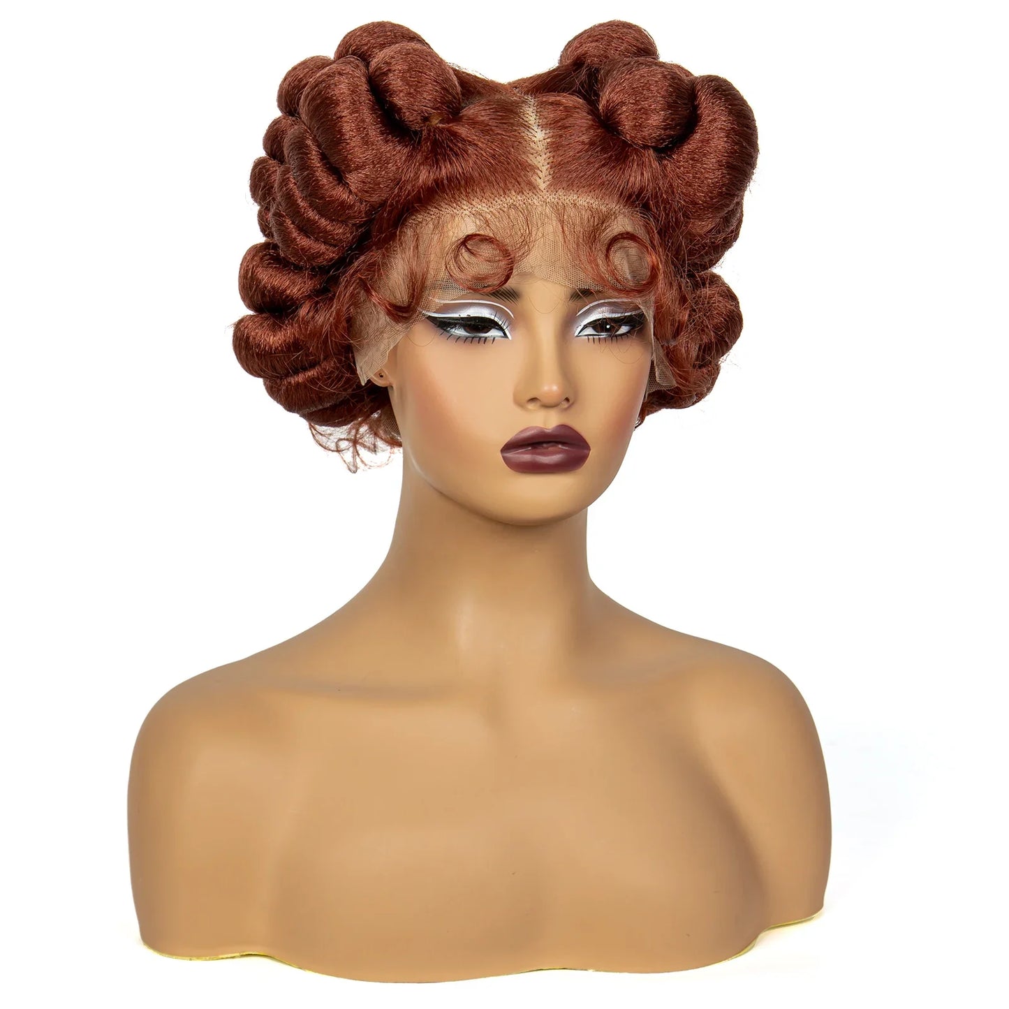 Ginger Orange Bantu Knotless Braids Wig | Short Cute Handmade | Full Lace