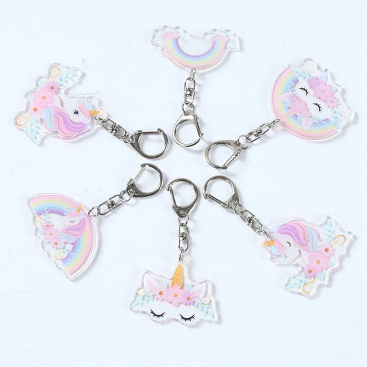 6pcs Rainbow Unicorn Acrylic Keychain Pendant Unicorn Birthday Party Decoration Kids Gifts Baby Shower Wedding Party Favors