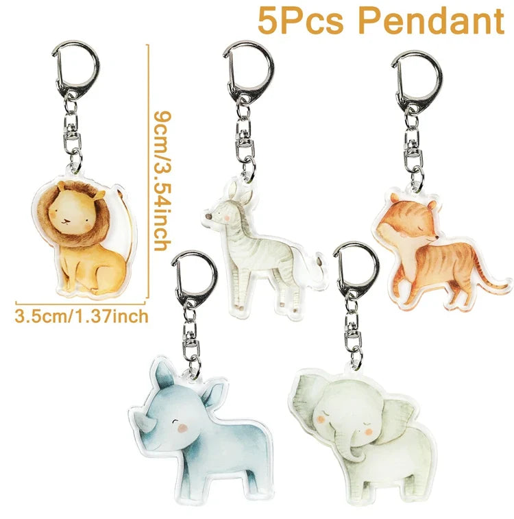 5pcs Jungle Animal Keychains Safari Animal Keychains Lion Giraffe Elephant Key Chains Animal Theme Decor for Baby Shower Party