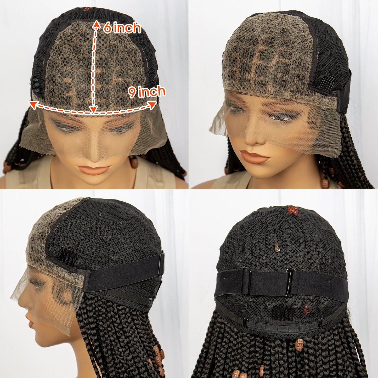 14" Short Bob Box Braided Wig with Beads | Knotless Braids | Synthetic Lace Front Wig | Baby Hair