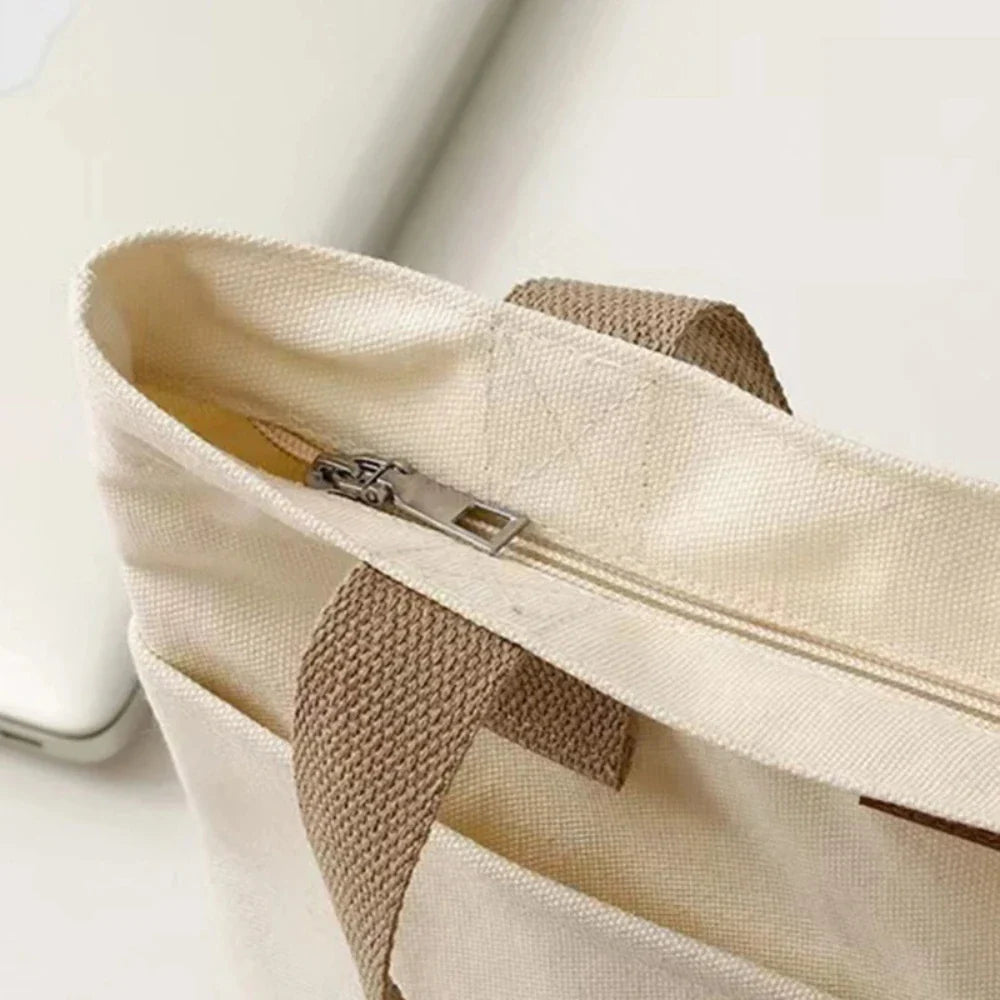 1Pc Women's Tote Bag Canvas Sewing Thread | Large Capacity Advanced Sense Handbag & Convenient Practical Female Commuter Bag