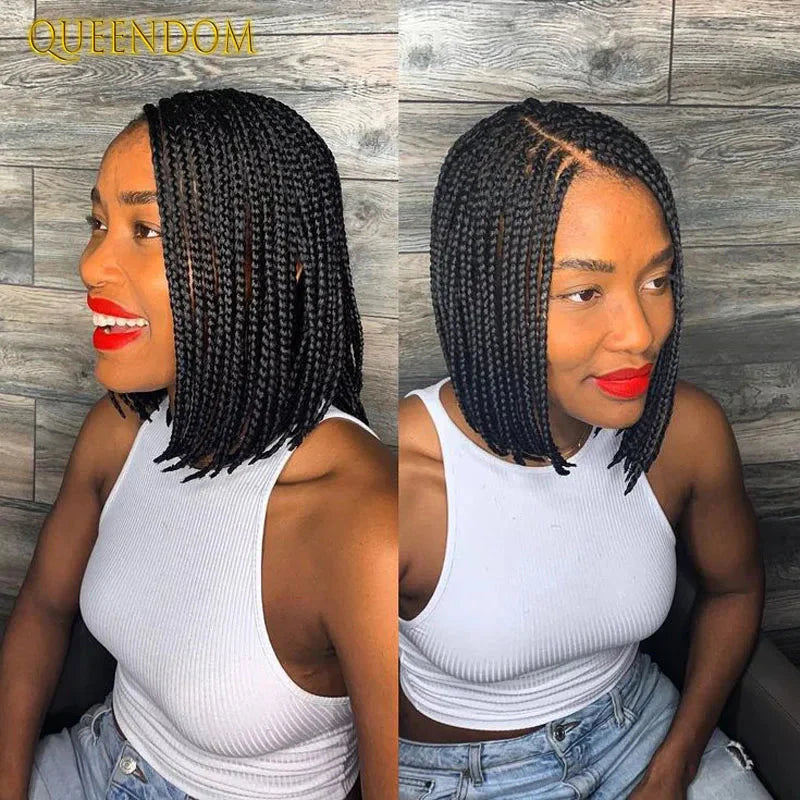 12" Short Bob Knotless Braids Wig | 360 Full Lace | Cornrows | Baby Hair | Synthetic