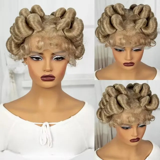 6" Short Cute Burgundy Bantu Knotless Braids Wig | Transparent Full Lace