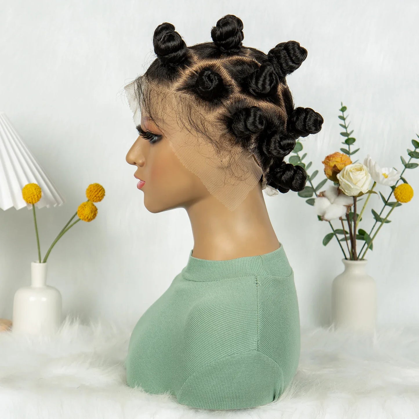 HD Transparent Lace Front Bantu Knots Wig | Synthetic | Full Lace | With Baby Hair | For Black Women