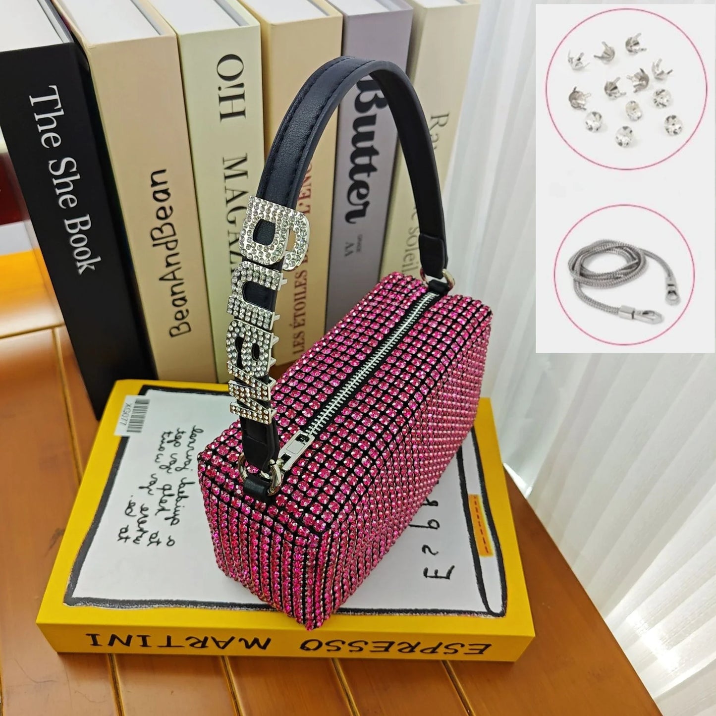 Super A Rhinestone Light Luxury Bag | Women's Summer High-End Texture Messenger & Portable Dinner Bag (Shiny Full Diamond Crossbody)