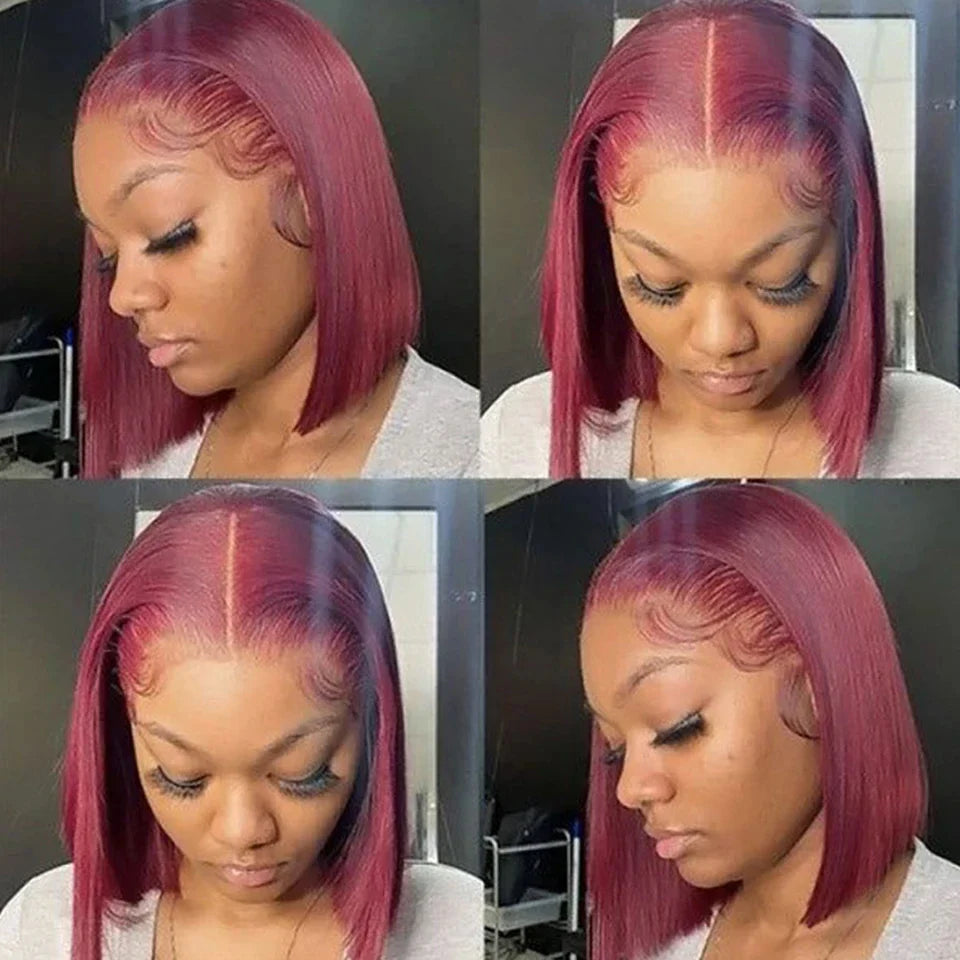 Ombre Orange Blonde Bob Wig | Straight Human Hair Lace Front