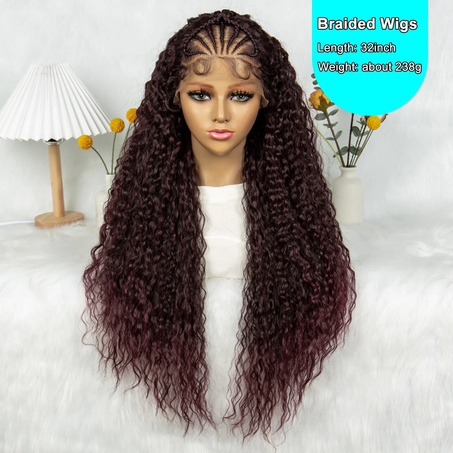 Burgundy Wavy Braided Lace Front Wig | Synthetic Braids | Black Women