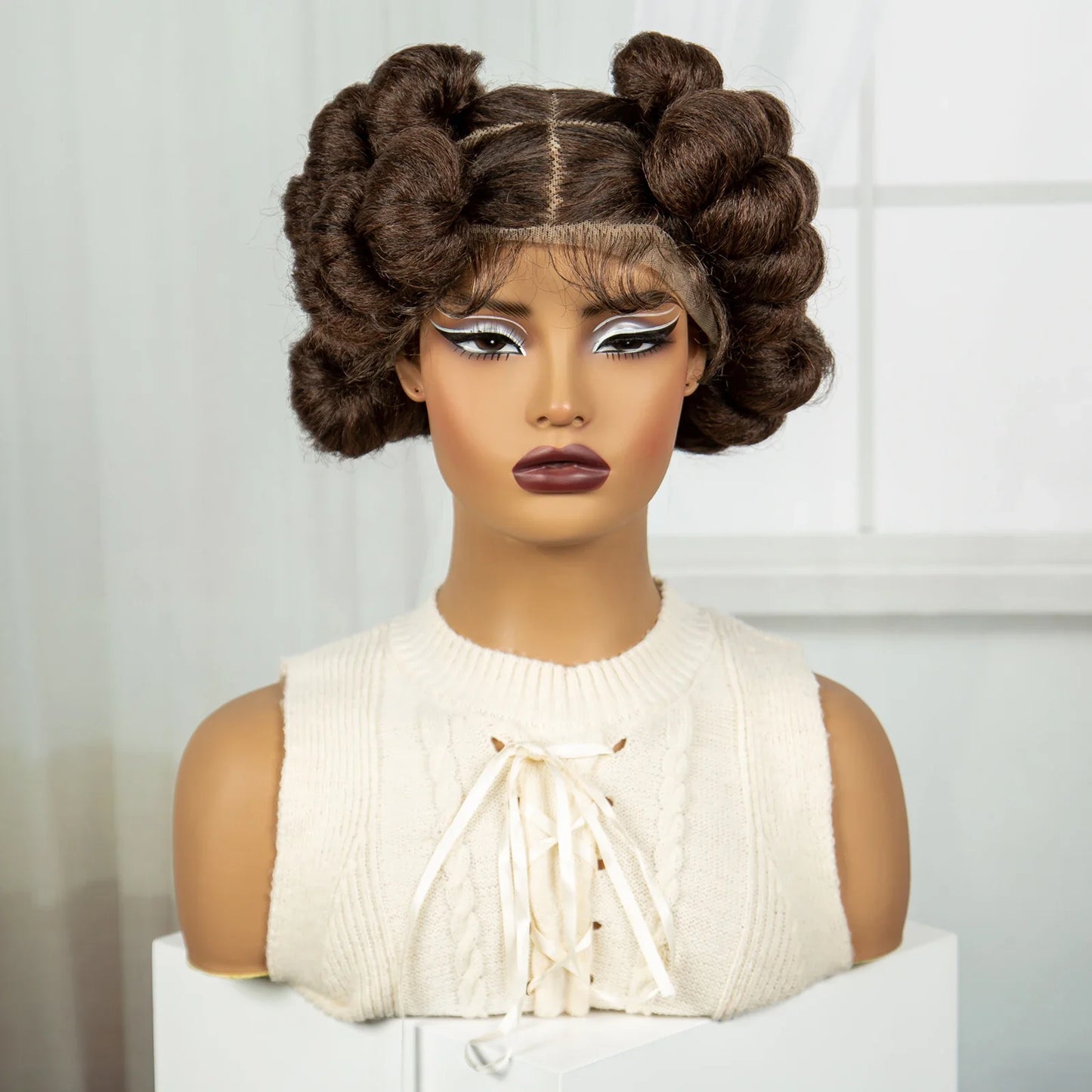 6" Short Bantu Knotless Braids Wig | 1B/30 Ombre | Full Lace