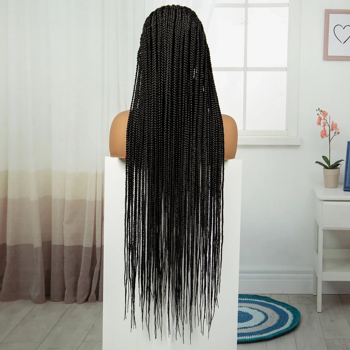 36" Cornrow Braided Full Lace Frontal Wig | Knotless Braids | Synthetic Braided Wig with Baby Hair for Black Women