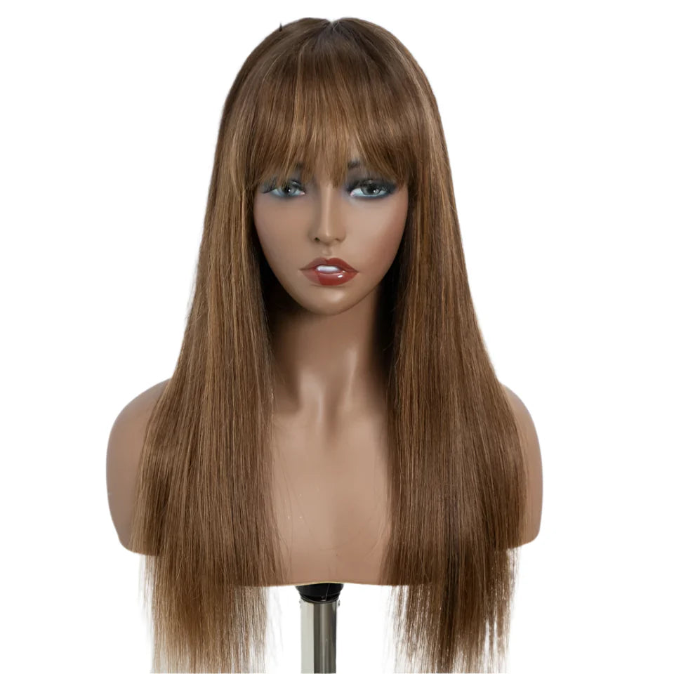Rebecca P4/30/2T Highlight Straight Wig | Glueless Human Hair with Curtain Bangs