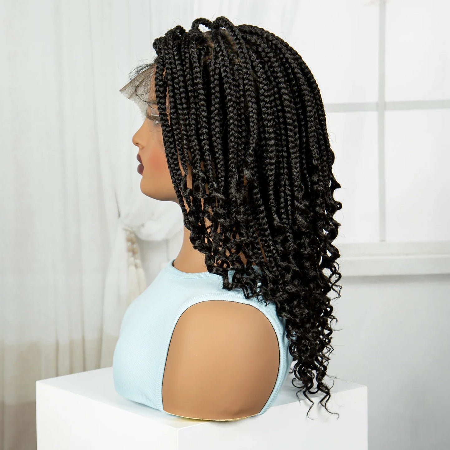 Short Ombre Boho Knotless Braids Bob Wig with Curly Ends | Full Lace