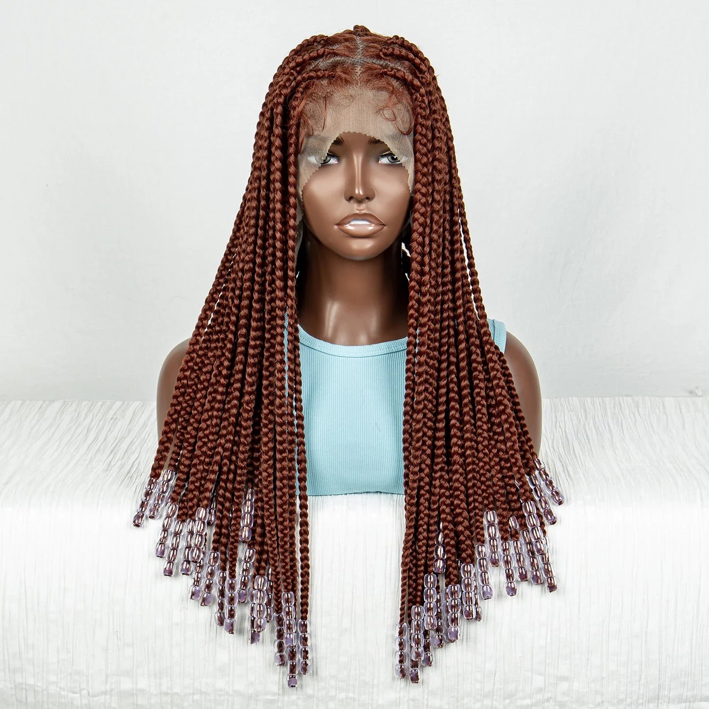 Ginger Beaded Knotless Braids Wig | Full Lace Frontal | 350#