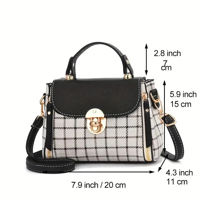 Women's Trendy Flap Shoulder Bag | PU Leather Crossbody Bag (Simple Plaid Designer Messenger Bag, Small Purse & Handbags Pouch)