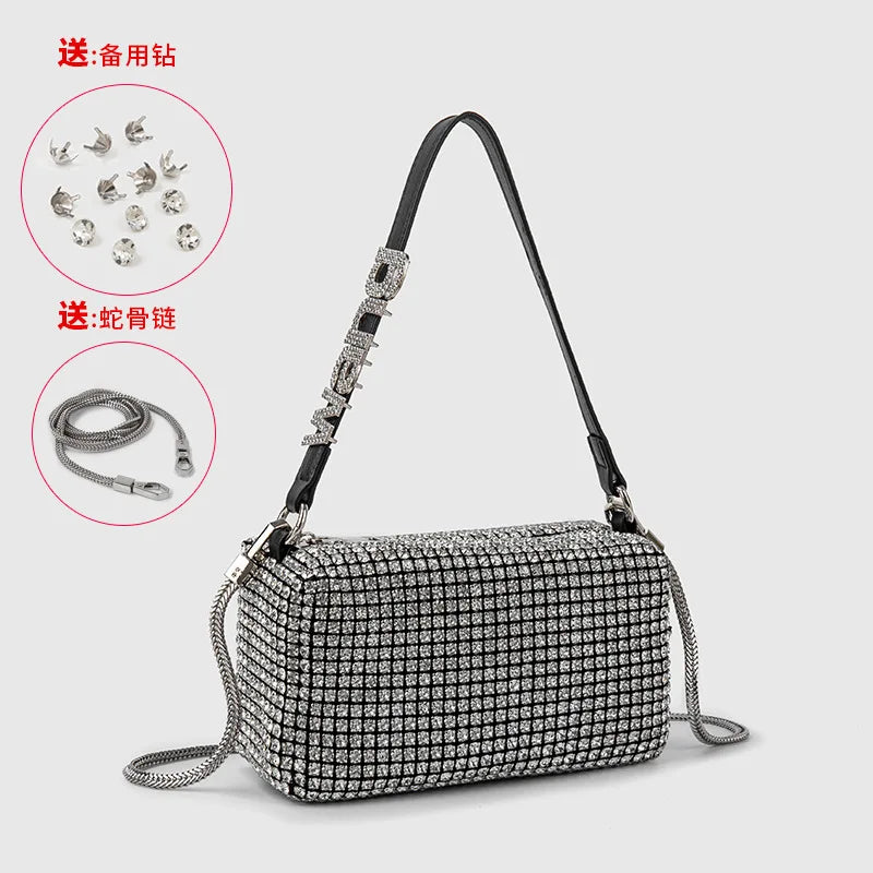 Super A Rhinestone Light Luxury Bag | Women's Summer High-End Texture Messenger & Portable Dinner Bag (Shiny Full Diamond Crossbody)