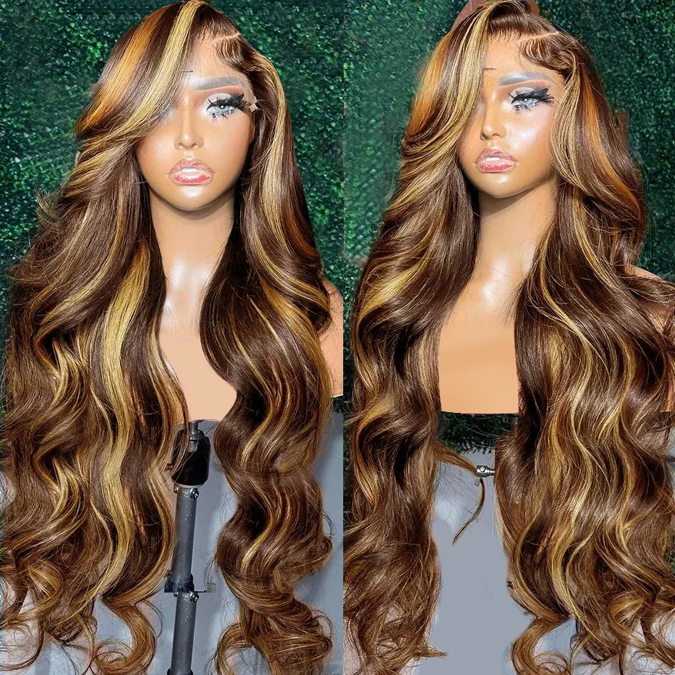 13x6 HD Transparent Body Wave Lace Front Wig | Highlighted Blonde 4/27 | Brazilian Remy Hair | Pre Plucked | Long Length