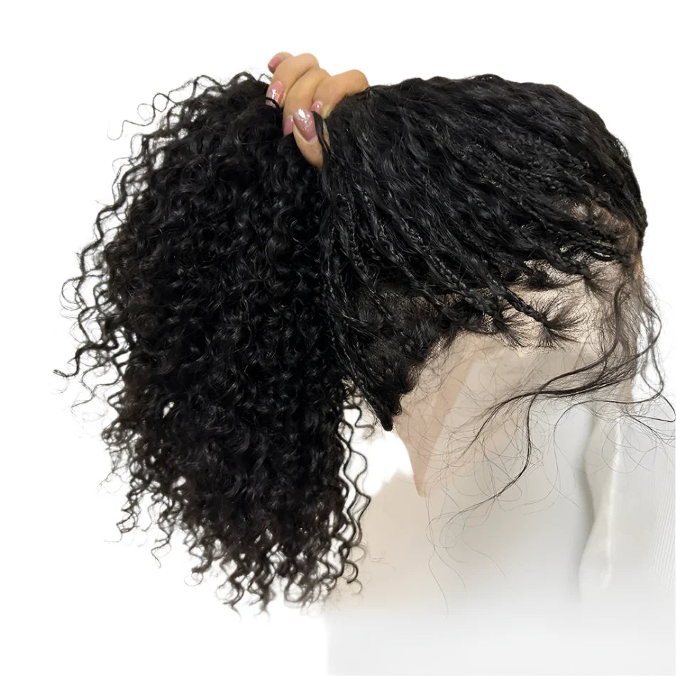 HD Full Lace Boho Box Braids Wig | Human Hair Curly Ends | 300% Density | Brazilian Remy Hair