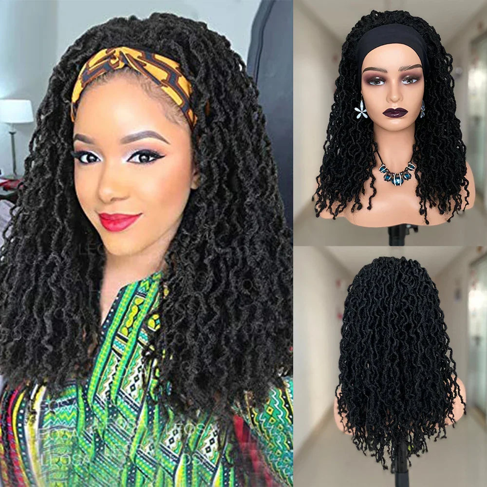 Dreadlocks Headband Wig | Box Braids & Faux Locs | Ombre Brown Twist Wig | Synthetic Crochet Braids