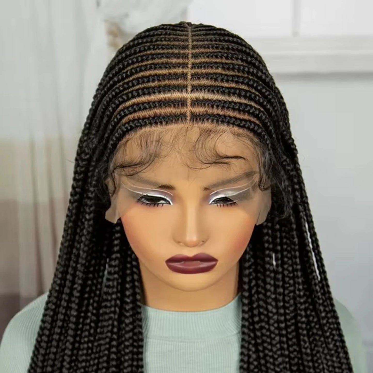 36" Natural Straight Cornrow Braids Wig | Lace Front | Baby Hair