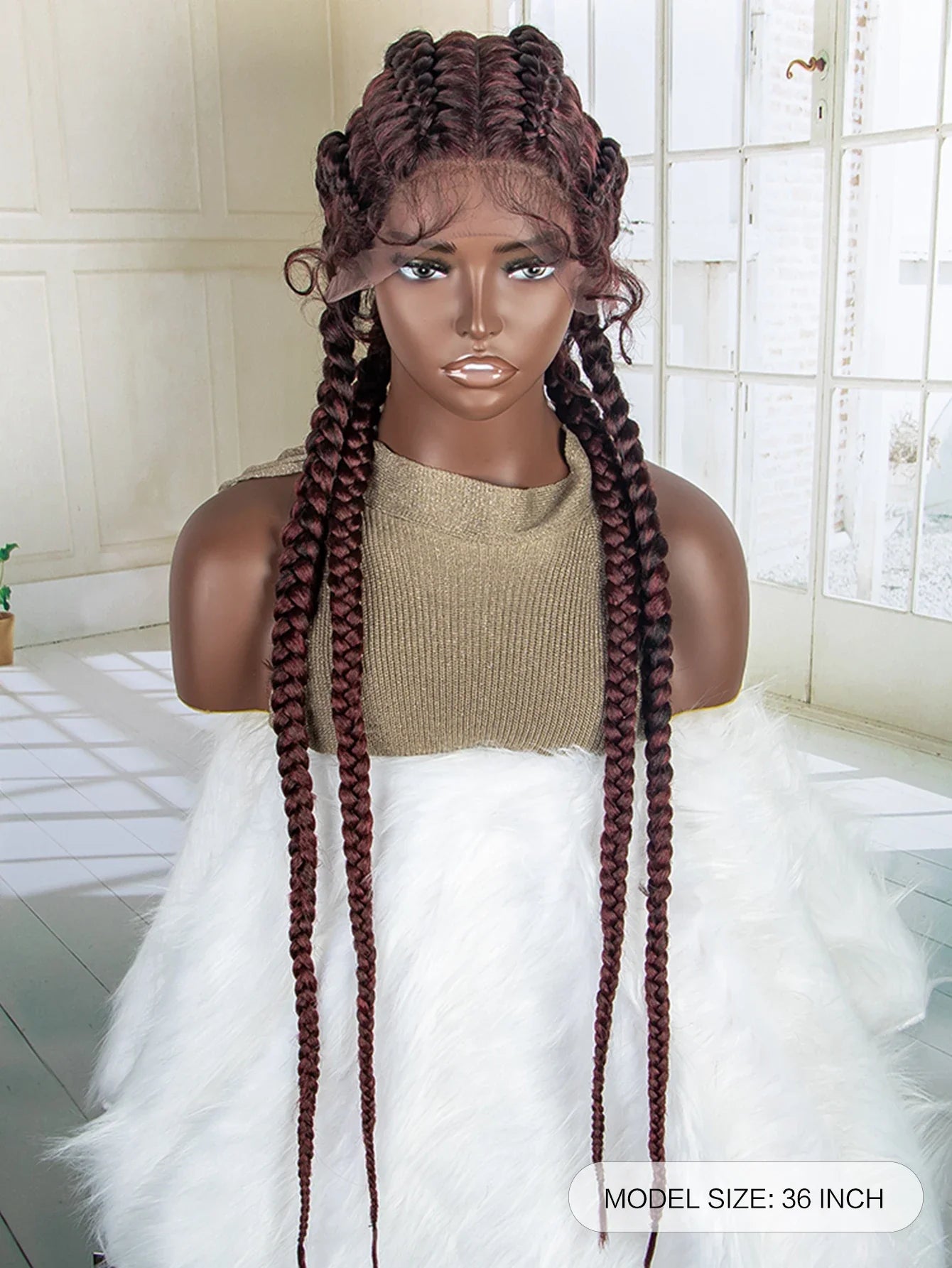 Stunning 99J Burgundy Braided Wig | Hand-Braided Twist Wig with Baby Hair | Synthetic Lace Front Wig for Black Women