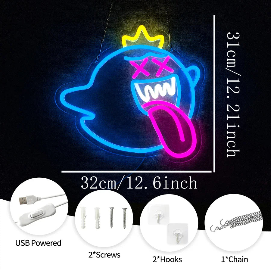 Ghost Led Neon Sign, Retro Arcade Wall Aesthetic Operation Light, Usb Powered, Used For Bar, Club, Game Room, Family Party Decor