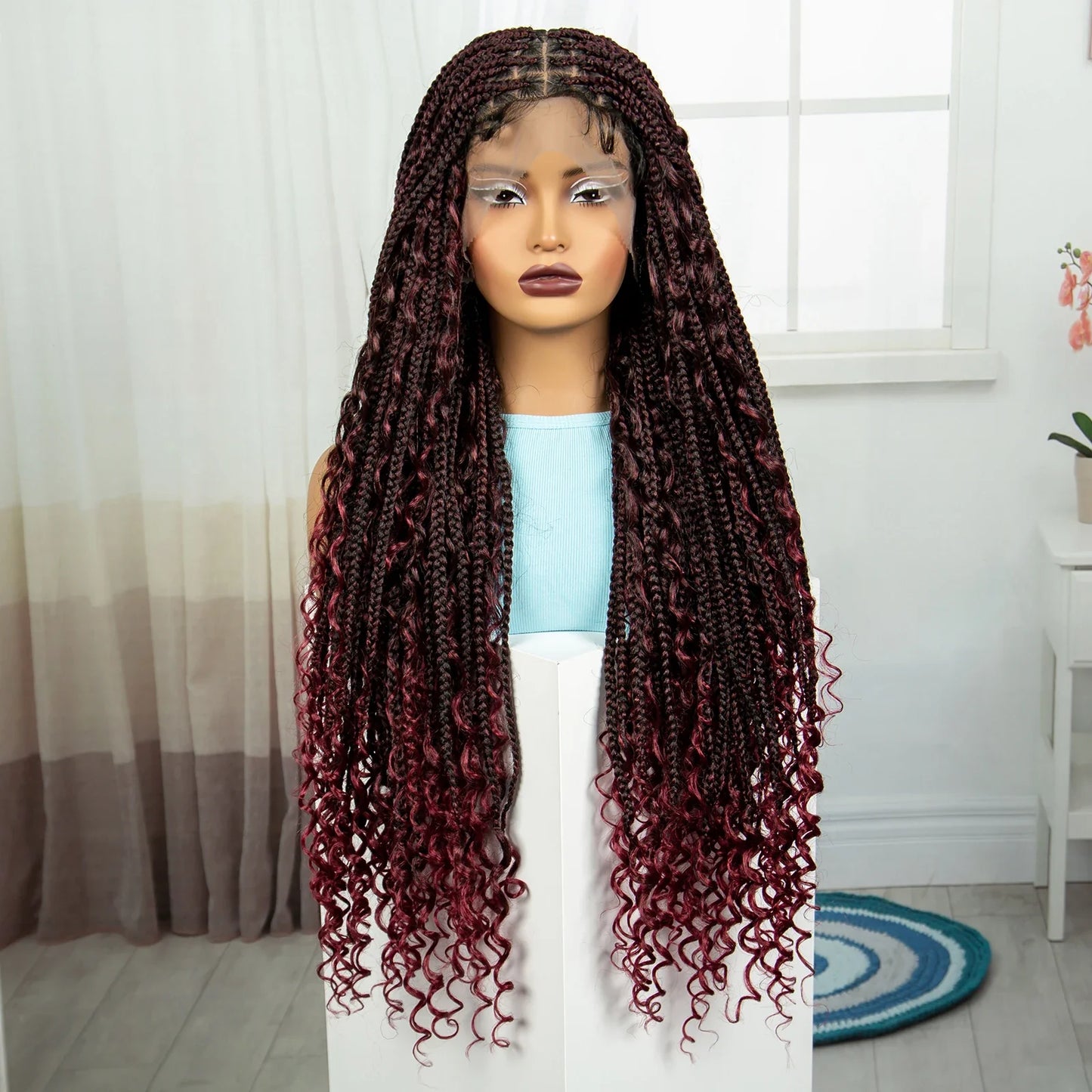 Ombre Knotless Braids Wig | Curly Ends | Full Lace | Baby Hair | Handmade