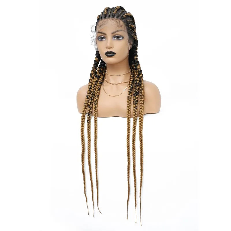 36" Cornrows & Faux Locs Braided Wig | Jumbo Box Braids | Full Lace | Synthetic Hair | Black Women