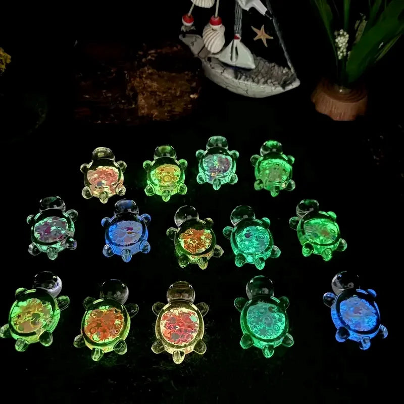 Cute Luminous Glitter Turtle Statue Charms for DIY Keychains Living Room Decor, Indoor & Outdoor Use