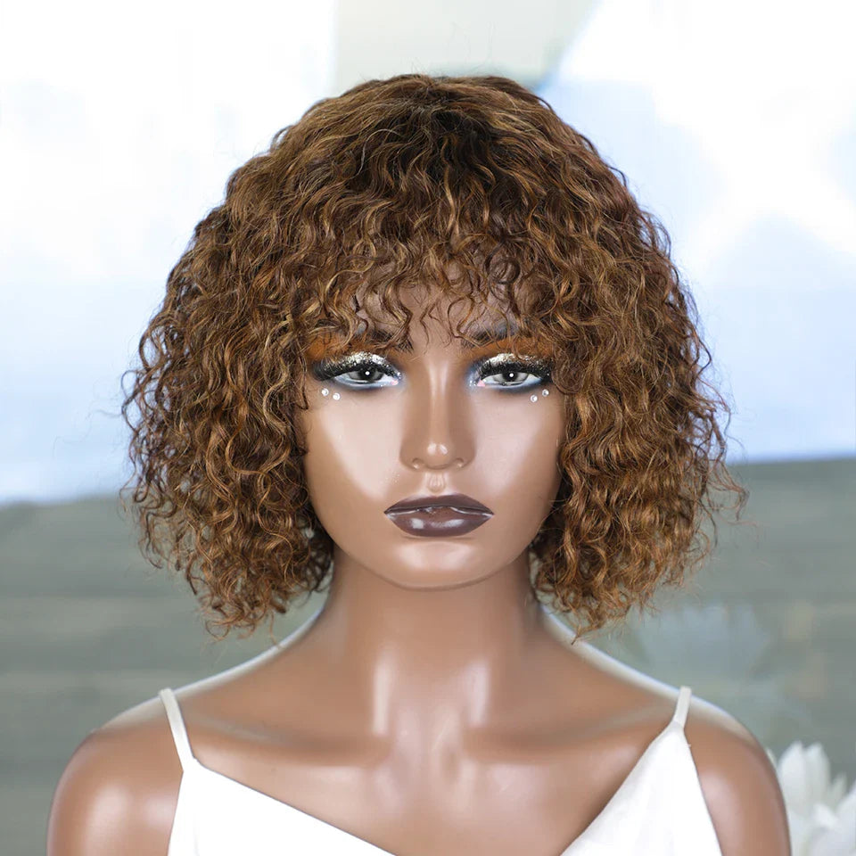 Ombre 99J & Blonde Jerry Curly Bob Wig with Bangs | Glueless "Wear to Go" Human Hair