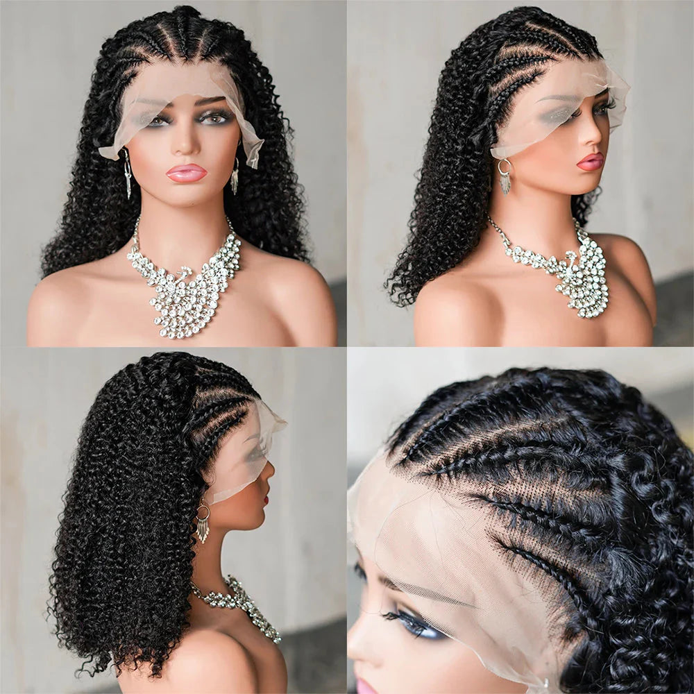 16" Afro Kinky Curly Braided Lace Front Wig | 250% Density | Brazilian Remy Hair | 13x4 Lace