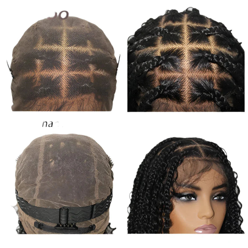 12" Bohemian Cornrow & Knotless Box Braids Bob Wig | Curly Goddess Ends | Full Lace Front