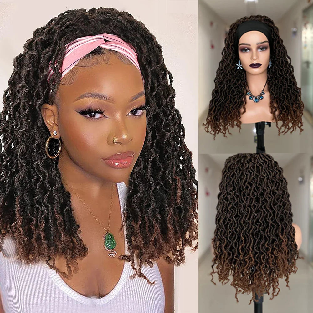 Dreadlocks Headband Wig | Box Braids & Faux Locs | Ombre Brown Twist Wig | Synthetic Crochet Braids
