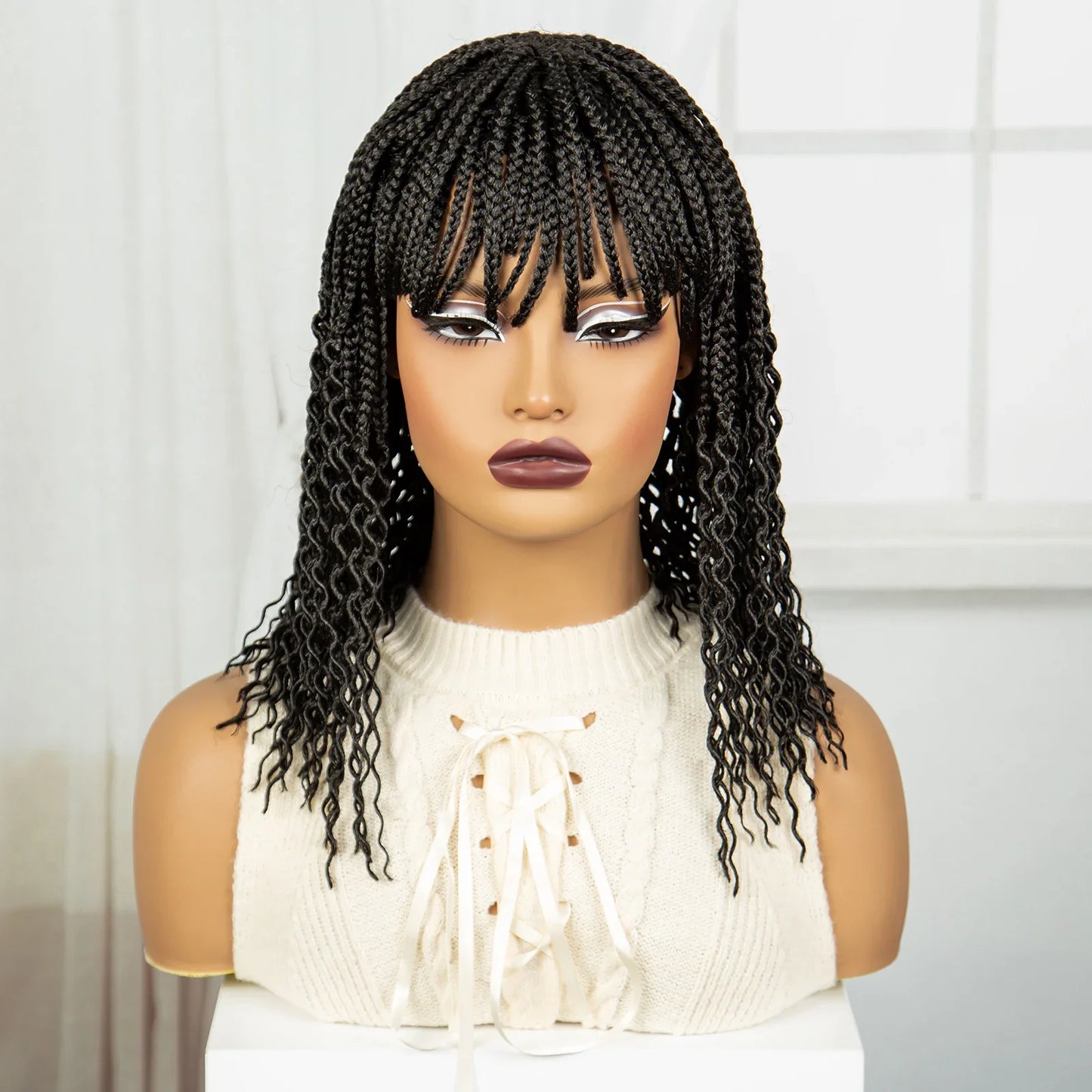 14" Curly Knotless Box Braids Wig | 1B-30 Ombre | Machine Made Synthetic Braids | Black Women