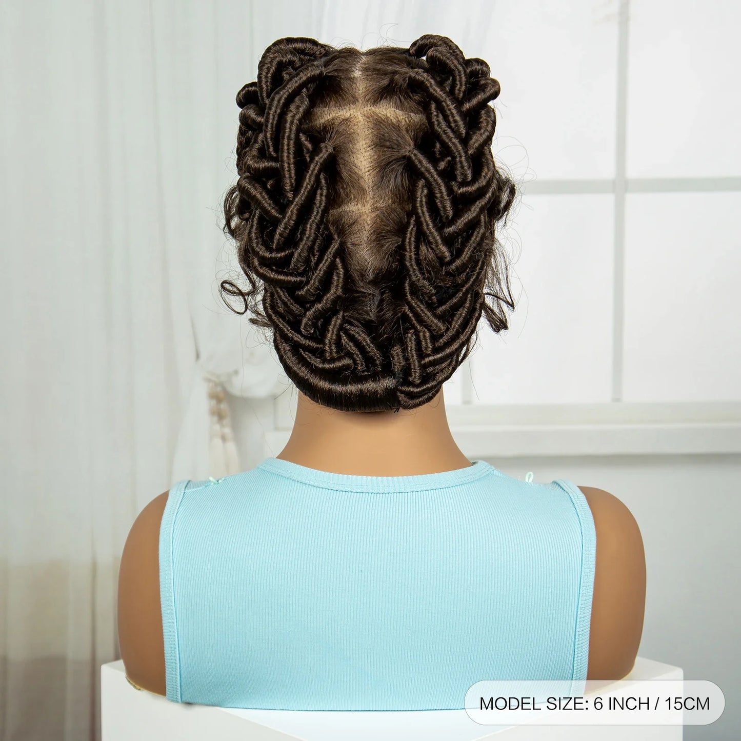 Burgundy Full Lace Synthetic Braided Wig | Knotless Box Braids & Bantu Knots | Lace Front Wig with Baby Hair for Black Women