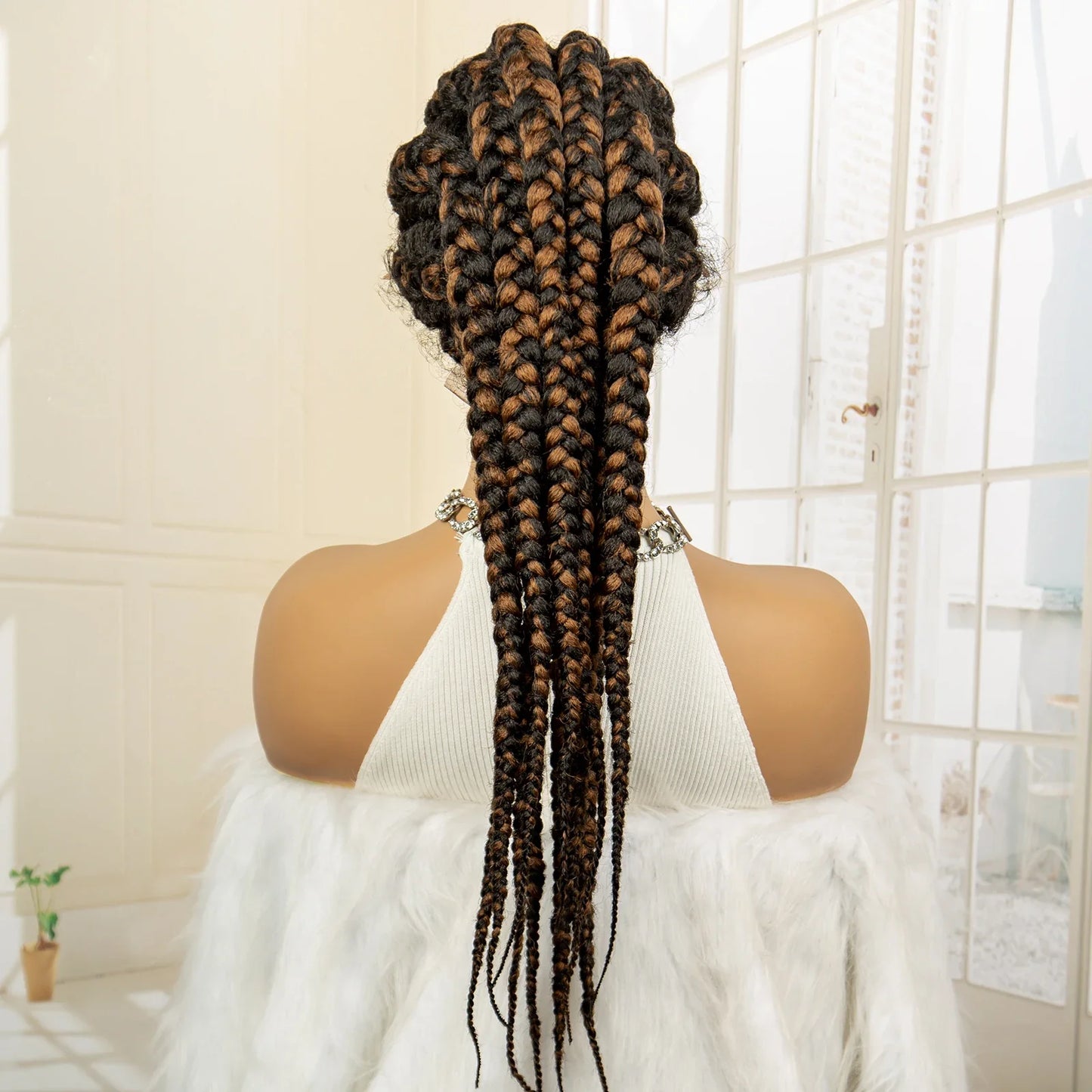 24" Ponytail Braided Wig | Knotless Twists | Lace Frontal | Baby Hair | Kanekalon Synthetic Hair | Black Women