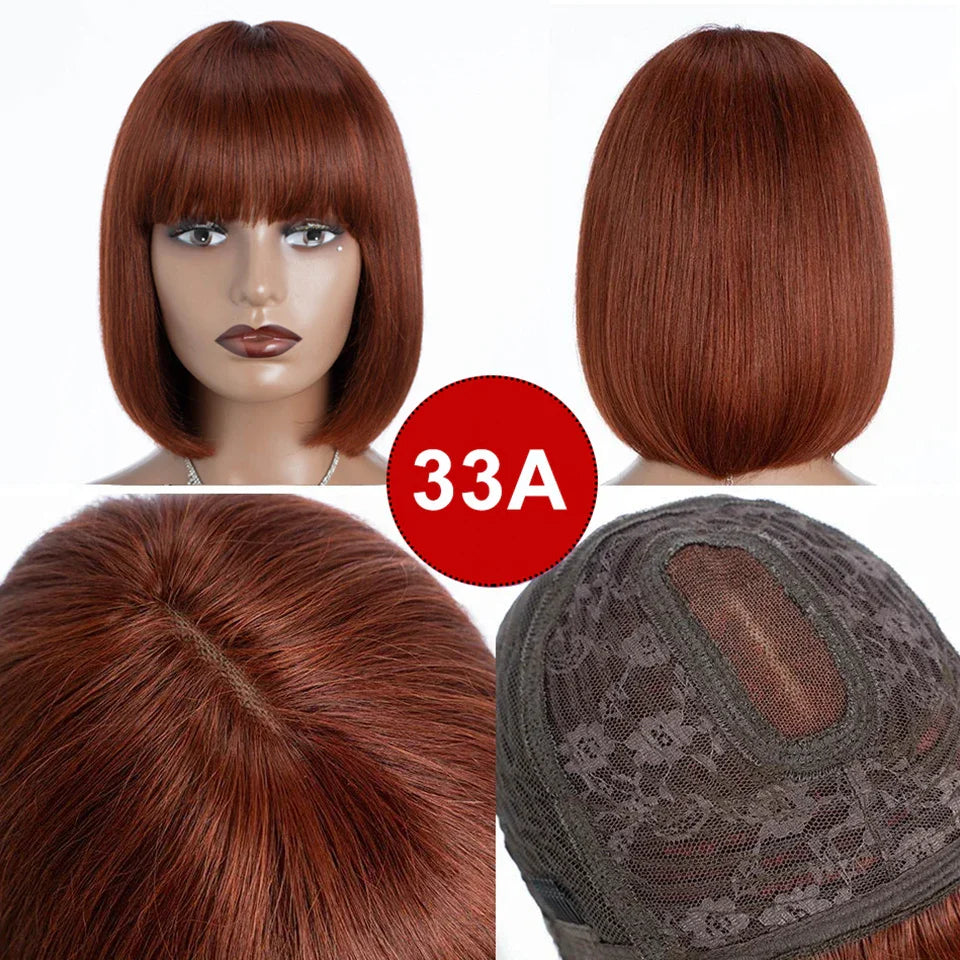 Indian Straight Bob Wig with Bangs | Glueless Middle Part Lace Human Hair (Realistic Scalp)