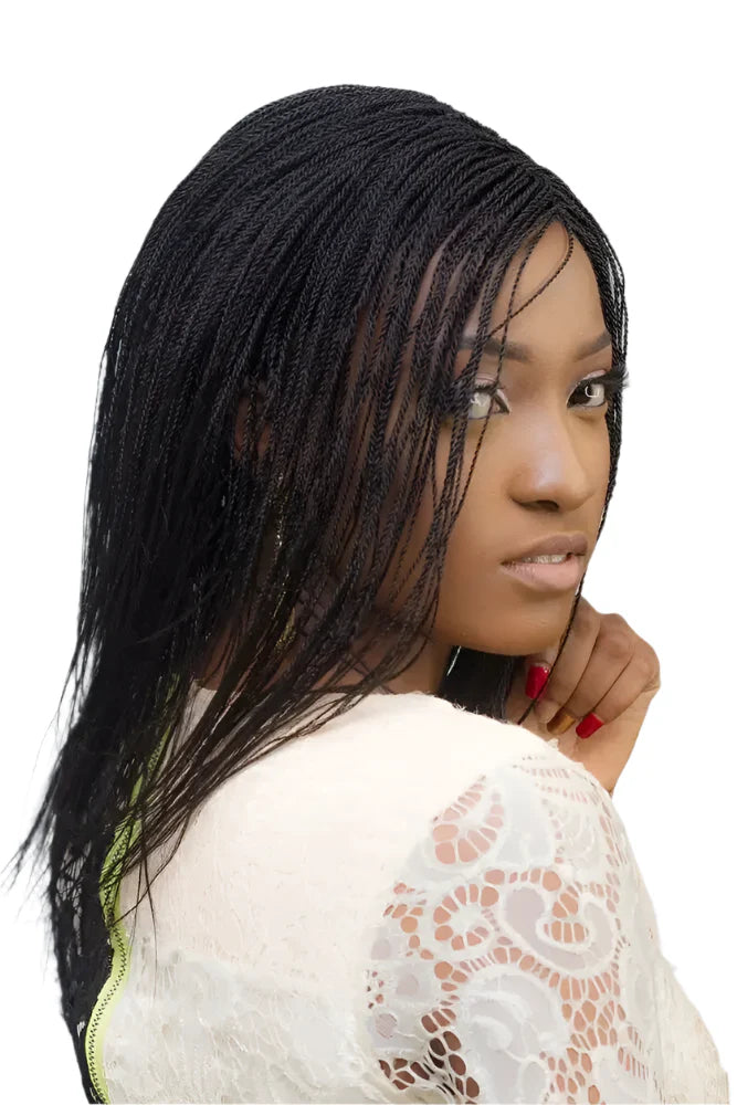 Short Black Micro Twist Braided Wig | Heat Safe Synthetic Hair | Party Wig