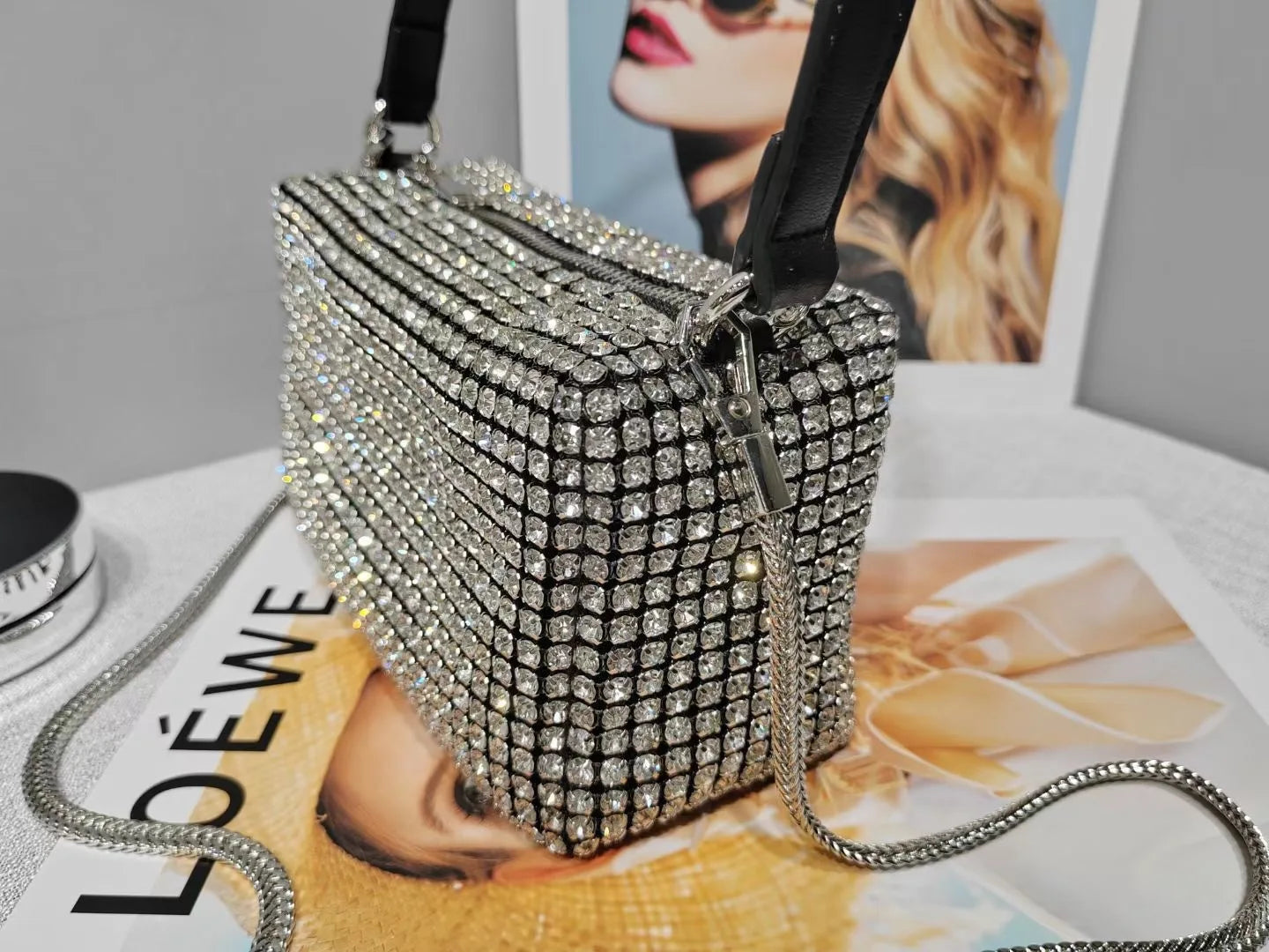 Super A Rhinestone Light Luxury Bag | Women's Summer High-End Texture Messenger & Portable Dinner Bag (Shiny Full Diamond Crossbody)
