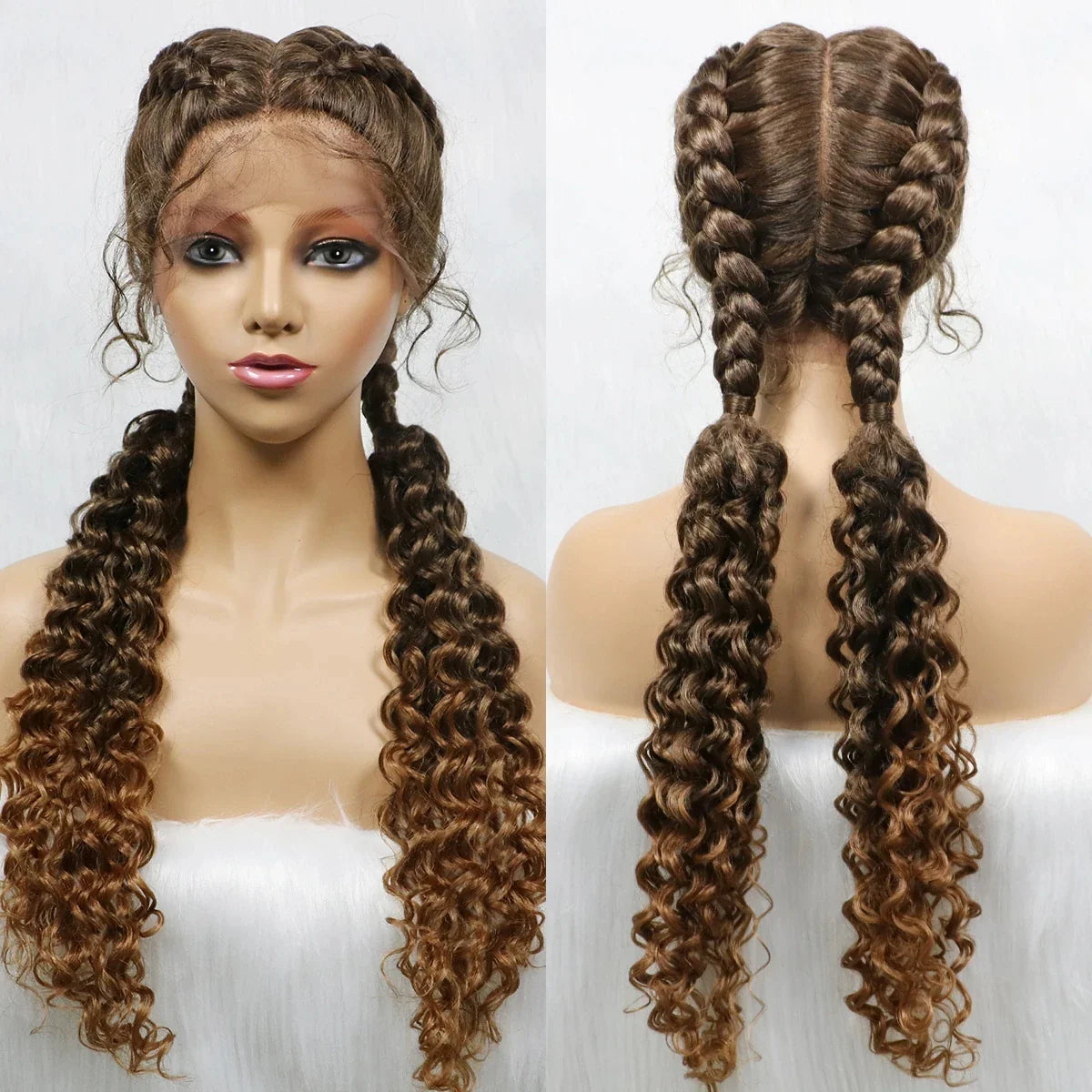 Curly Cornrow Twist Braids Wig | 13x1 T Part Lace | Water Wave | Black Women