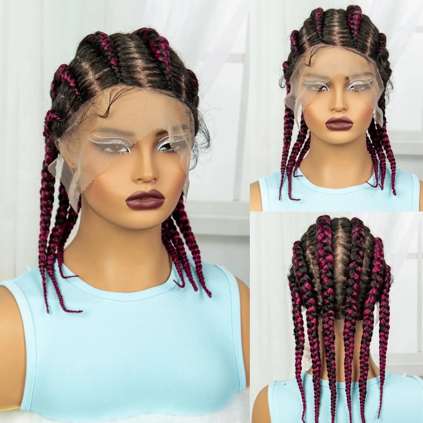 14" Short Cornrow Braids Wig | Transparent Full Lace Bob with Baby Hair