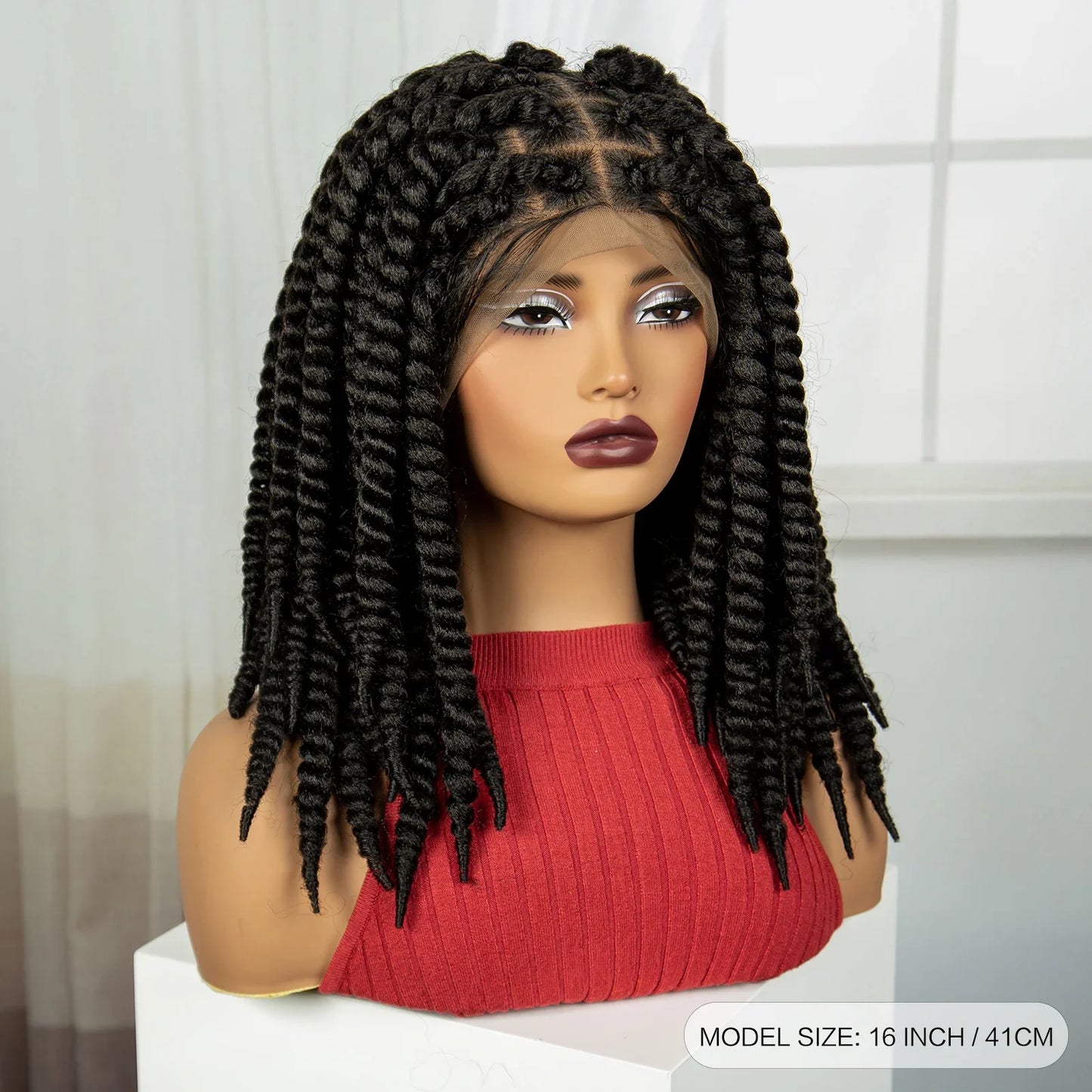 16" Knotless Box Twist Braids Wig | Full Lace | Baby Hair