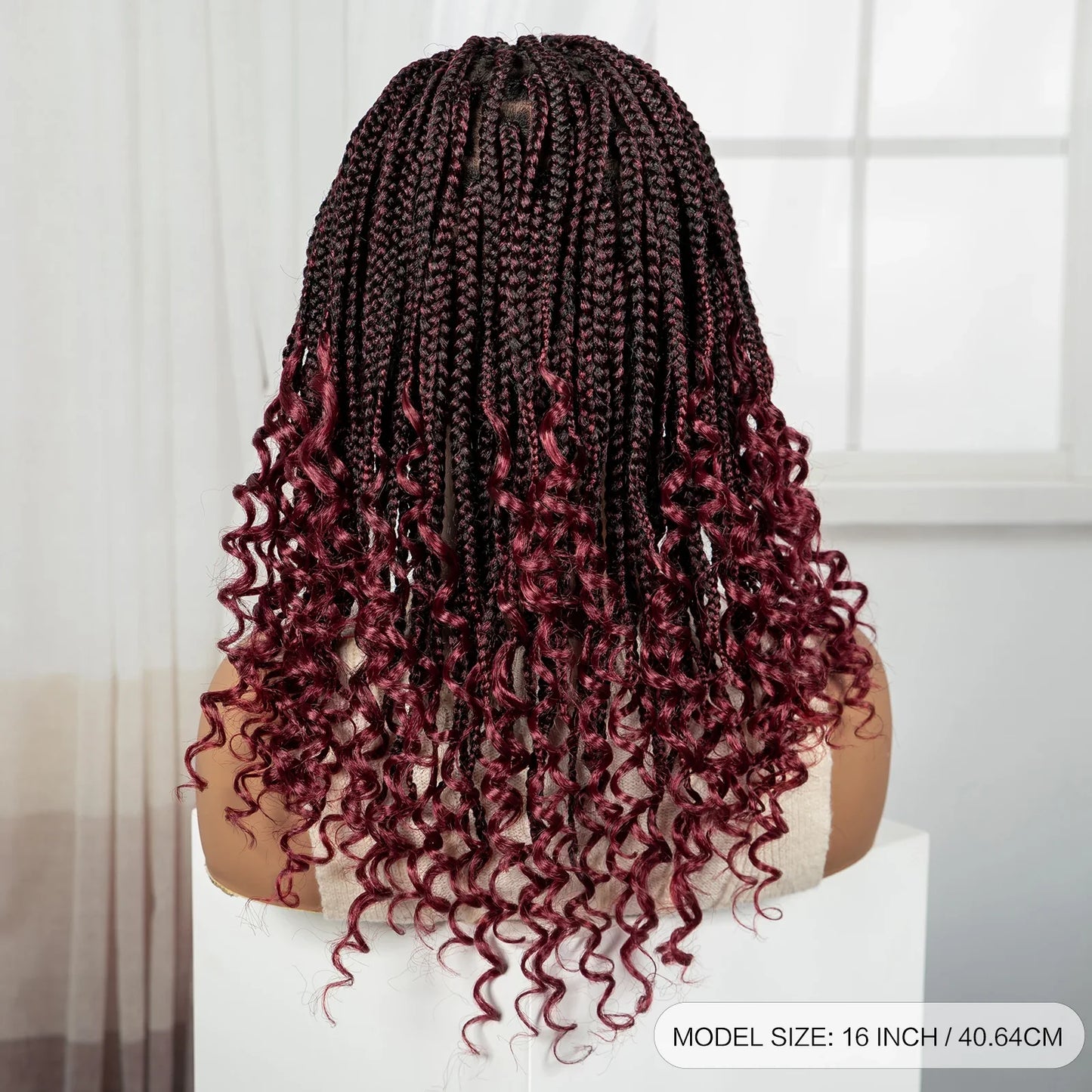 Short Ombre Boho Knotless Braids Bob Wig with Curly Ends | Full Lace