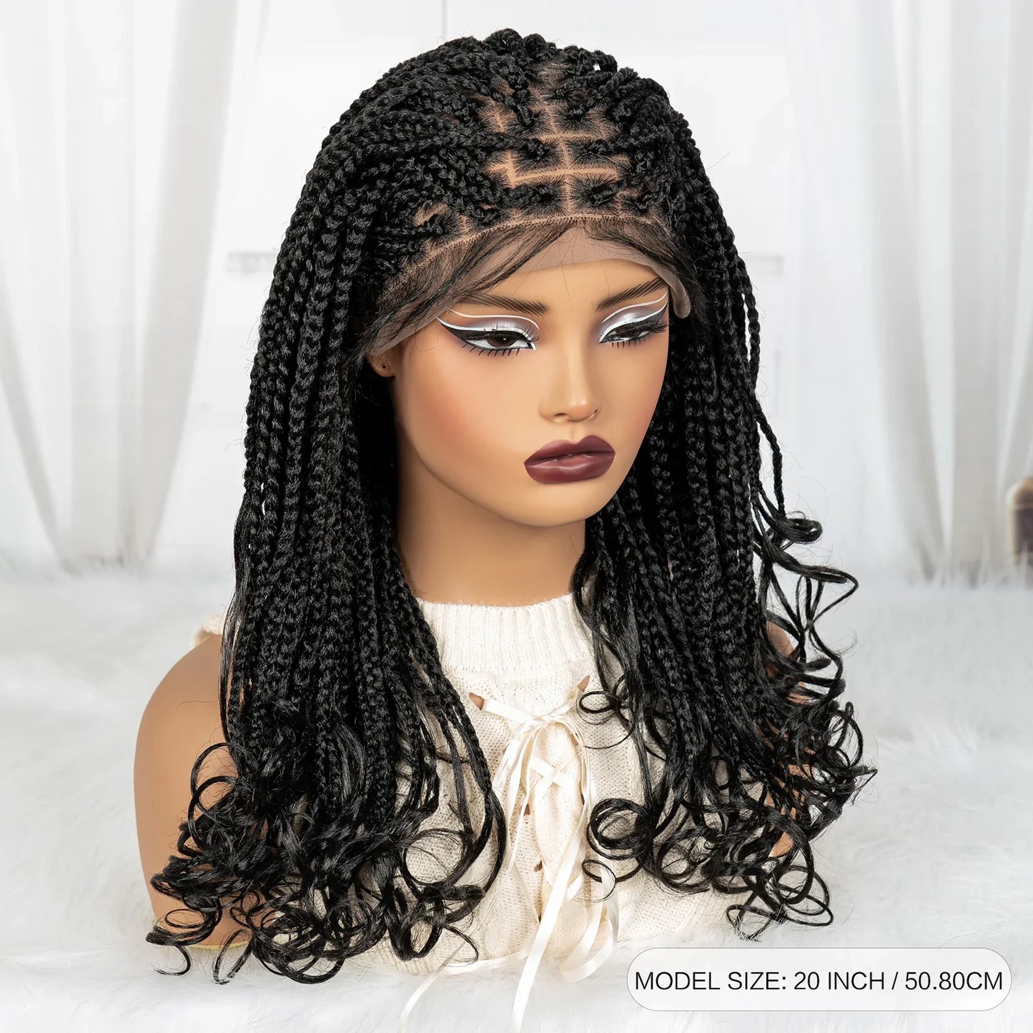 Burgundy Knotless Braids Wig with Curly Ends | 9x6 Lace Front | Blended Box Braids
